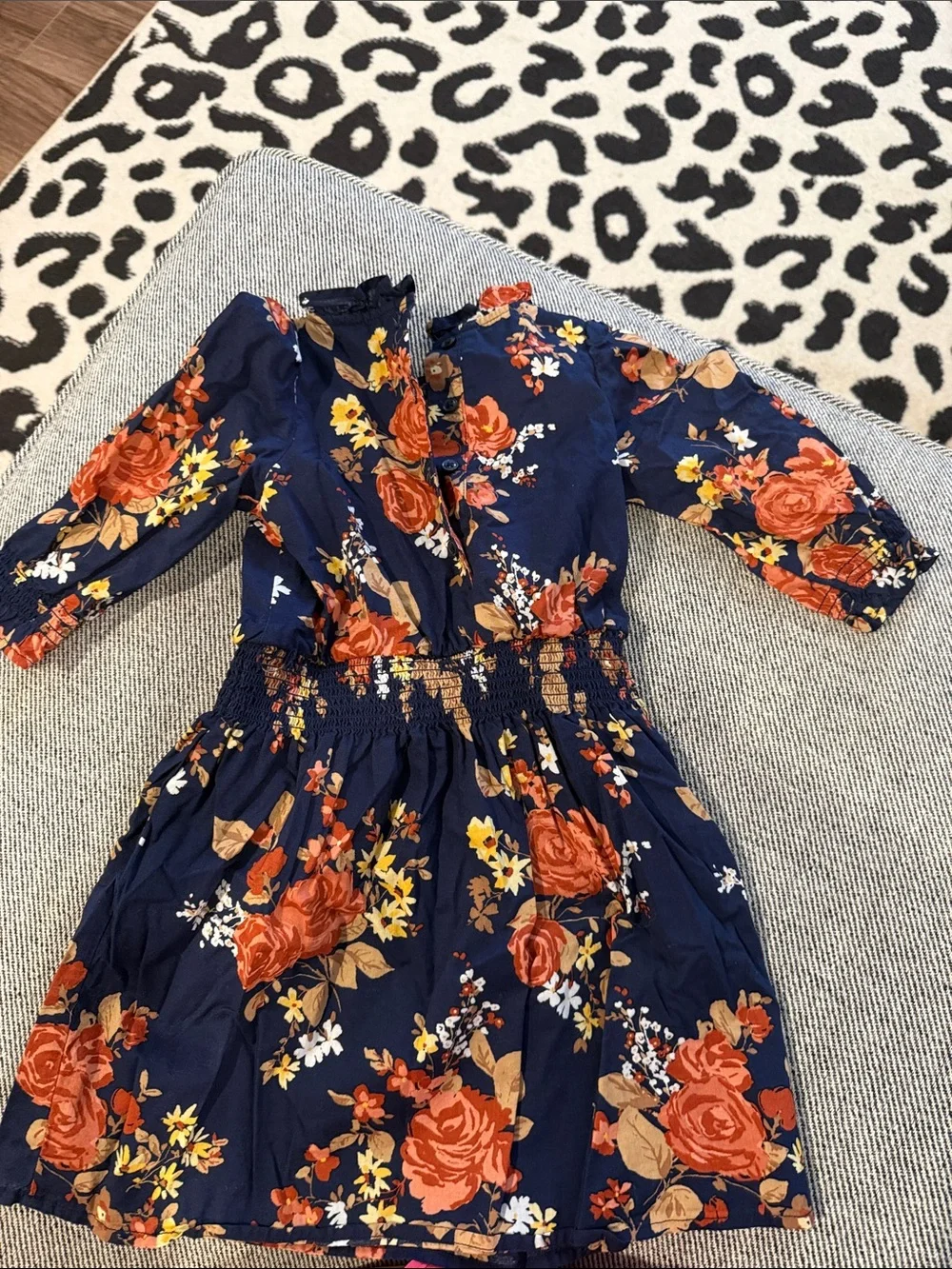 Janie and Jack Girls Navy Floral Smocked Waist Dress